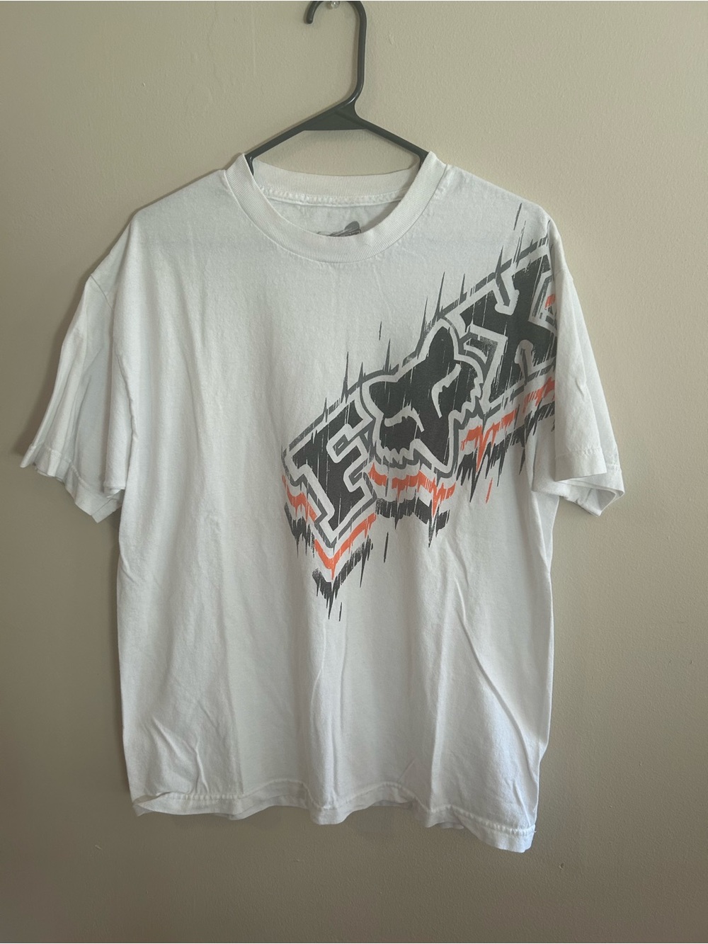 Fox White Short Sleeve Tee with Black and Orange Graphic Y2K